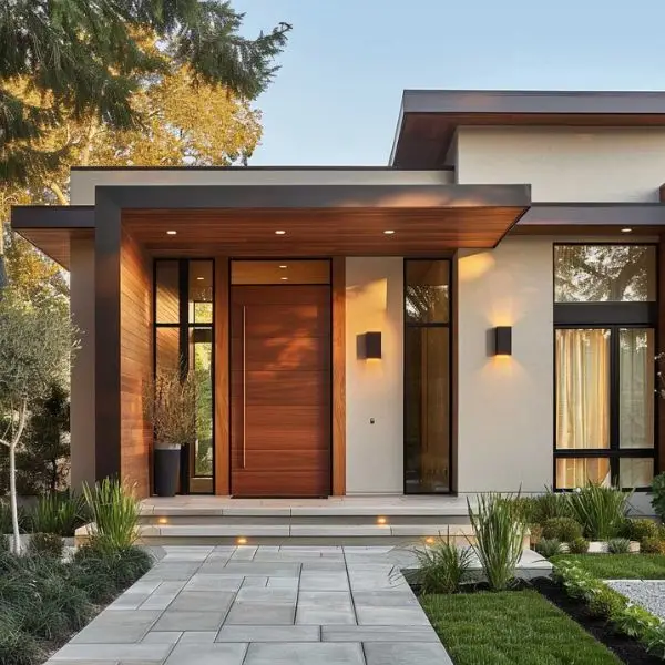 Desain Rumah Sederhana dengan Jendela dan Pintu dengan Garis Bersih